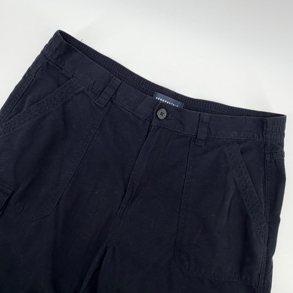 Aeropostale Utility Cargo Pants Mens XL Black Cotton Elastic Waist Relaxed Fit